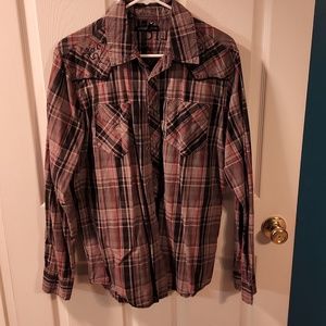 Men's long sleeve Affliction button shirt.